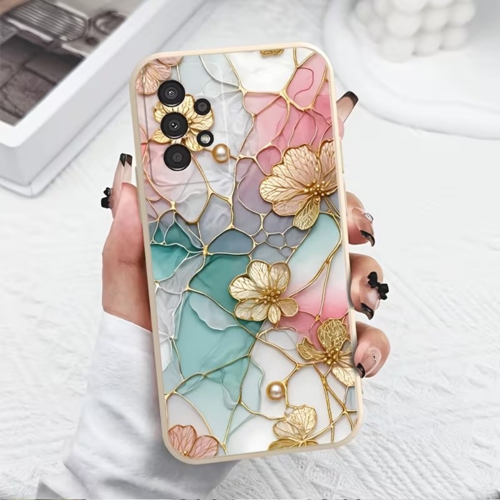 Computer Case - เคสโทรศัพท์มือถือลายหินอ่อนสีสันสดใสลายดอกไม้ TPU สำหรับ Samsung Galaxy S26